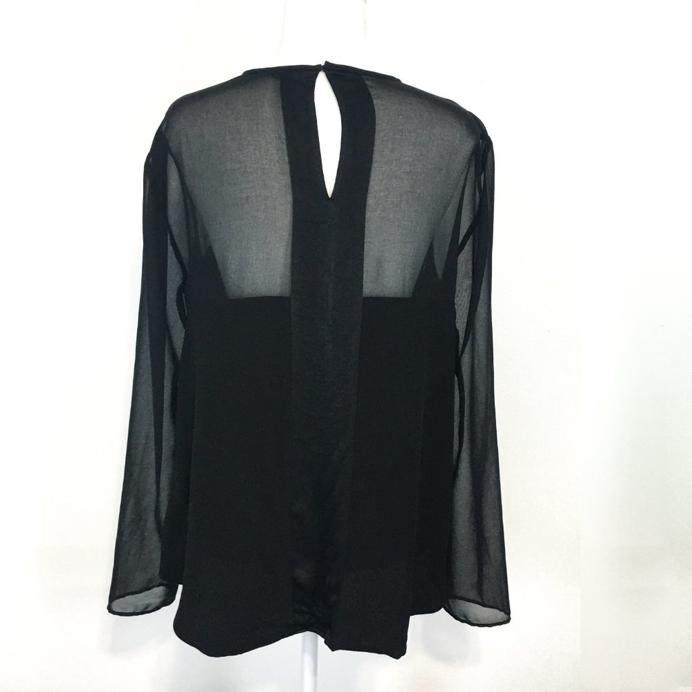 Zara Woman Black Center Stripe Semi Sheer Blouse (L) - Picture 11 of 15